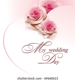 Wedding card with pink roses. Vector illustration.