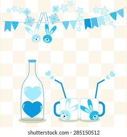 Wedding card. Rabbits in love. Valentine's Day