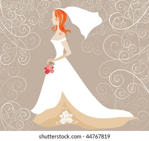 Wedding card with redhead bride