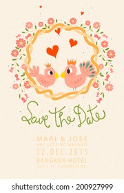 Wedding Card in retro style. Save the Date Invitation Template. vector