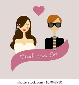 Wedding card. Retro vintage vector.