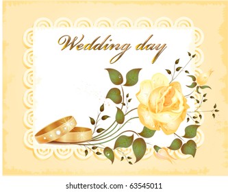 wedding card with rings and rose