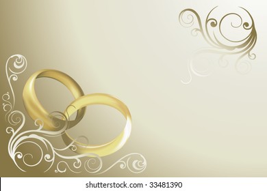 wedding card with rings and swirls vector