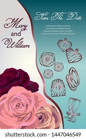 wedding card with roses. vector illustration