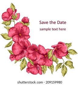 Wedding card. Sakura flowers. Vector illustration. Greeting card for Mothers Day.