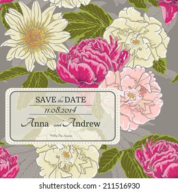Wedding card with Seamless Floral Pattern With hand-drawn Flowers. Watercolor design 