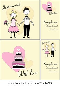 wedding card set - couple standing and holding hands