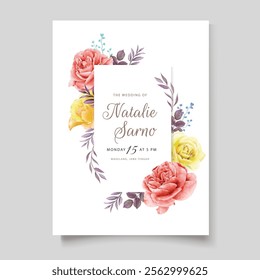 Wedding card set with floral frame watercolor. Illustrator and designer. Wedding Invites, save the date, Birthday Invites, Video Invites, E-Cards. 