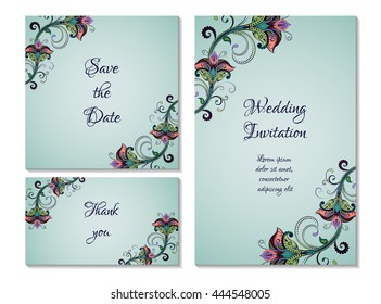 Wedding card set. Flower decorative element