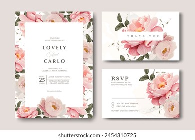 Wedding Card Set Template with Beautiful Floral Garden