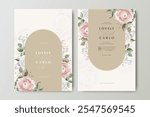 wedding card set template with ranunculus flower and creamy background