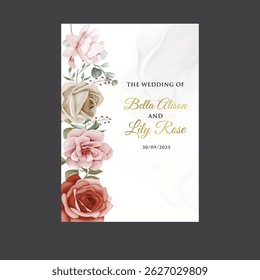 Plantilla de tarjeta de boda con flor de ranúnculo
