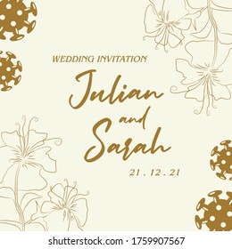 wedding card, simple flower, wedding after covid-19 prevention, Simple wedding background illustration, wedding invitation card