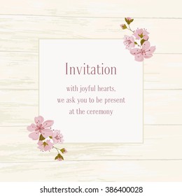 Wedding card. Spring flowers. Cherry blossom. Vector illustration