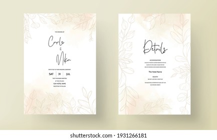 Wedding card with spring leaf ornament