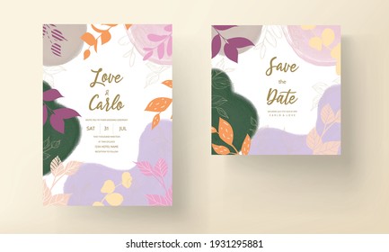 Wedding card with spring leaf ornament