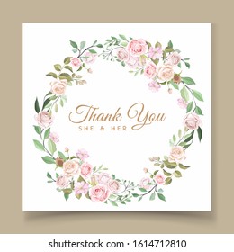 Wedding card template with beautiful floral wreath 