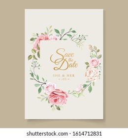 Wedding card template with beautiful floral wreath 