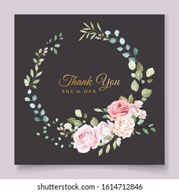 Wedding card template with beautiful floral wreath 