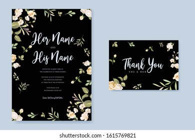 Wedding card template with beautiful floral wreath 