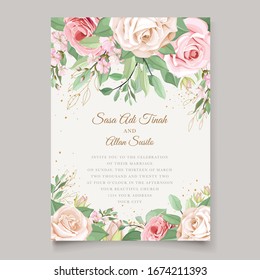 Wedding card template with beautiful floral wreath