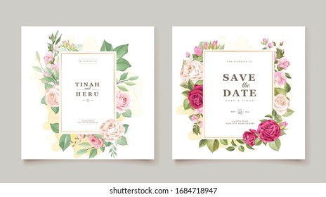 Wedding card template with beautiful floral wreath