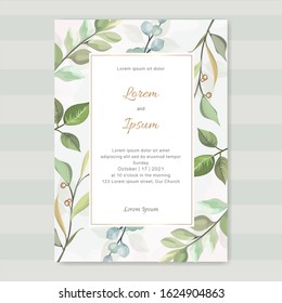 wedding card template with beautiful leaves