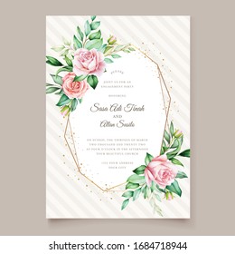 Wedding card template with beautiful watercolor floral wreath