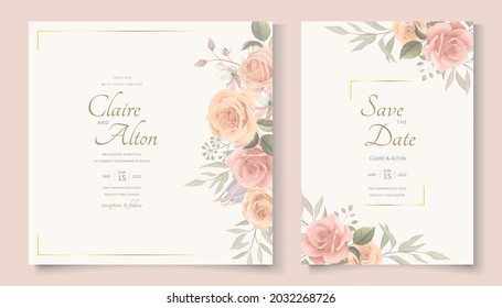 Wedding card template with blooming rose