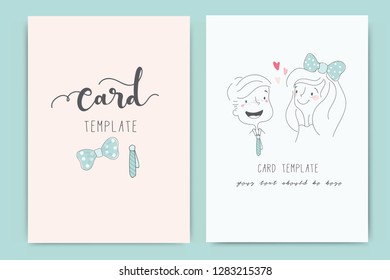 Wedding Card template with cute cartoon 
