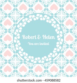 Wedding card template decorated cute pattern with floral frame. Vector illustration