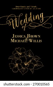Wedding card template with exotic flowers. Vector illustration.