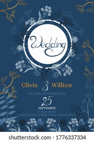 Wedding card template. Hand drawn floral elements with inscriptions. Vector illustrations