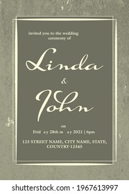 Wedding Card Template Layout With Event Details On Gray Texture Background.