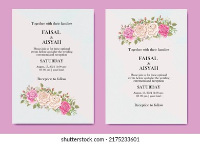 wedding card template with pink rose