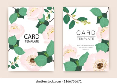 Wedding Card Template With Romantic Greenery, Eucalyptus, Woodsy ,Dusty Pink Wreath and luxury gold Vector illustration.