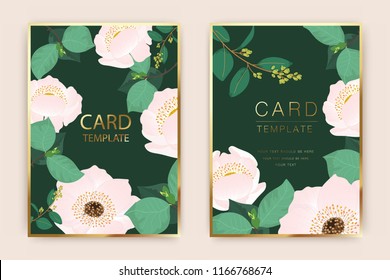 Wedding Card Template With Romantic Greenery, Eucalyptus, Woodsy ,Dusty Pink Wreath and luxury gold Vector illustration.