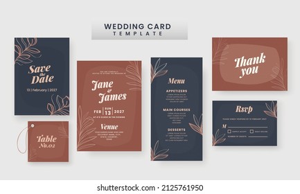 Wedding Card Template As Save The Date, Menu, Thank You, RSVP And Table No.