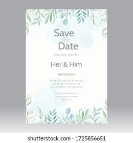 Wedding card template soft green leaves