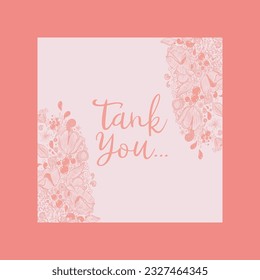 Wedding card template thank you pink floral card