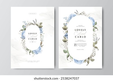 wedding card template with wreath roses flower watercolor