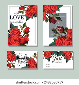 Plantillas de tarjeta de Boda elegante decoración clásica de rosas rojas