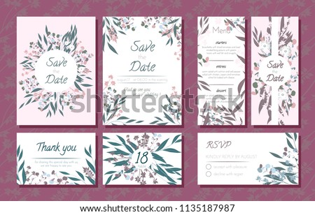 wedding card templates set eucalyptus branch stock vector royalty