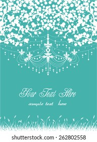 wedding card with tree and chandelier