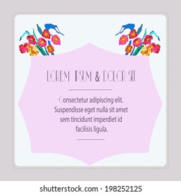 Wedding card with tulip bouquet  in a rounded rectangle.Handmade.