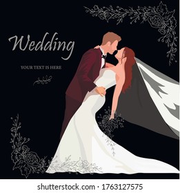 Wedding card vector couple bride and groom