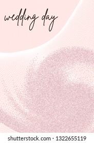 Wedding card vector cover template . Rose Gold glitter swirl and abstract dotted baclground. Pastelle soft colors. Wedding design mockup