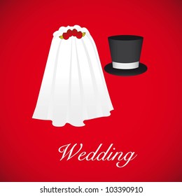 wedding card, wedding veil and groom hat