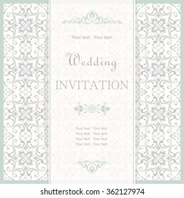 Wedding card or vintage invitation with damask pattern