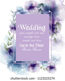 Wedding card with watercolor flowers Vector illustrations